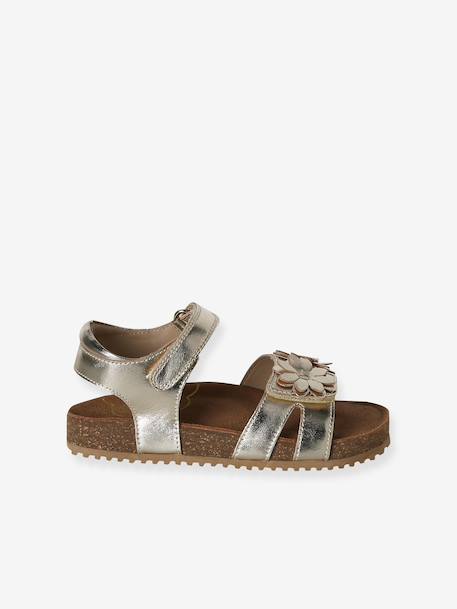 Open leather flower sandals gold 