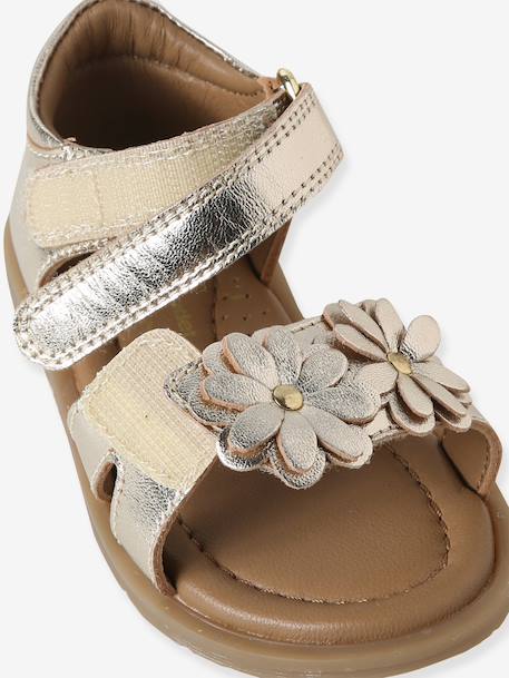 Leather touch-fastening sandals for babies gold 