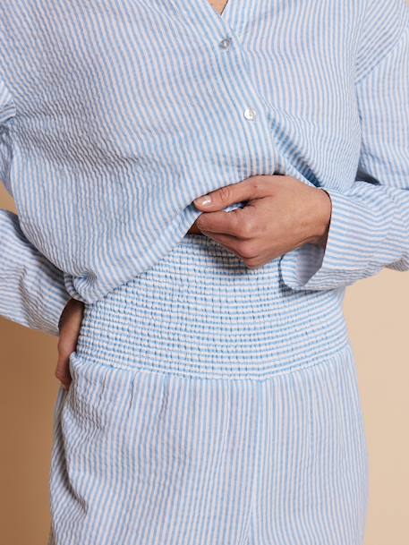 Pyjamas for Maternity in Cotton Gauze, ENVIE DE FRAISE ecru+striped blue 