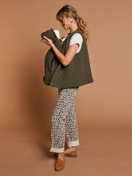 Adaptive Padded Jacket with Kangaroo Panel in Cotton Gauze for Maternity & Post-Maternity by ENVIE DE FRAISE chocolate+ecru+khaki 