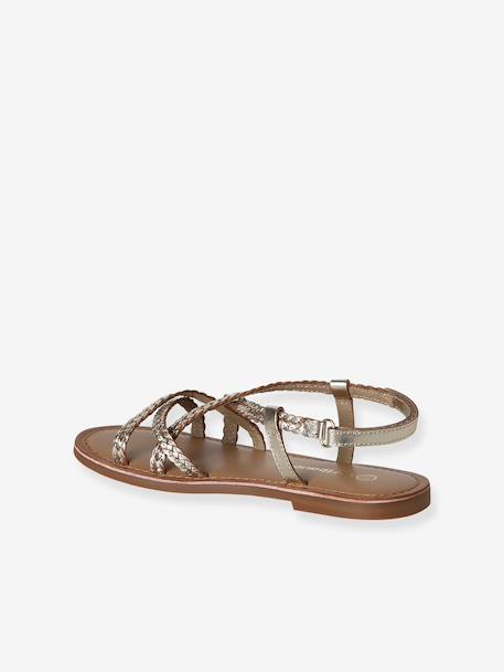 Girls' leather touch-fastening sandals gold 