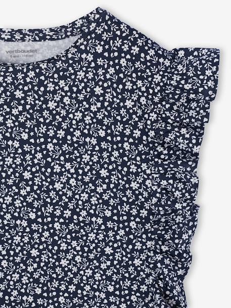 Girl's short-sleeved t-shirt with frills navy blue+sage green 