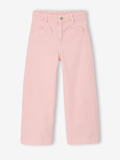 Girl's wide-leg trousers with heart pockets pale yellow+rosy 