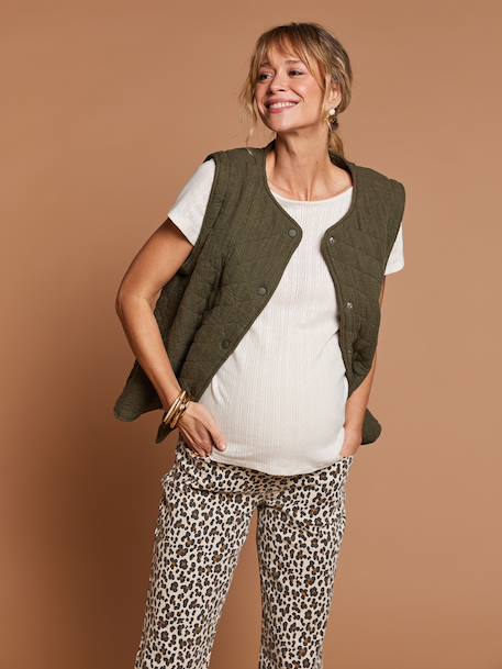 Adaptive Padded Jacket with Kangaroo Panel in Cotton Gauze for Maternity & Post-Maternity by ENVIE DE FRAISE chocolate+ecru+khaki 