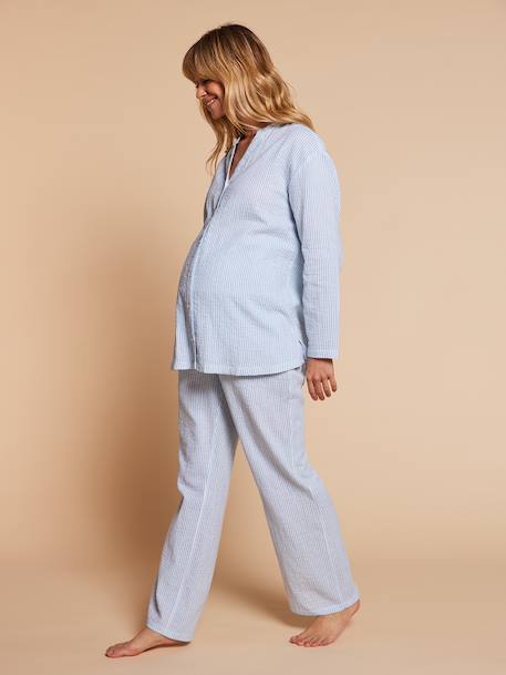 Pyjamas for Maternity in Cotton Gauze, ENVIE DE FRAISE ecru+striped blue 