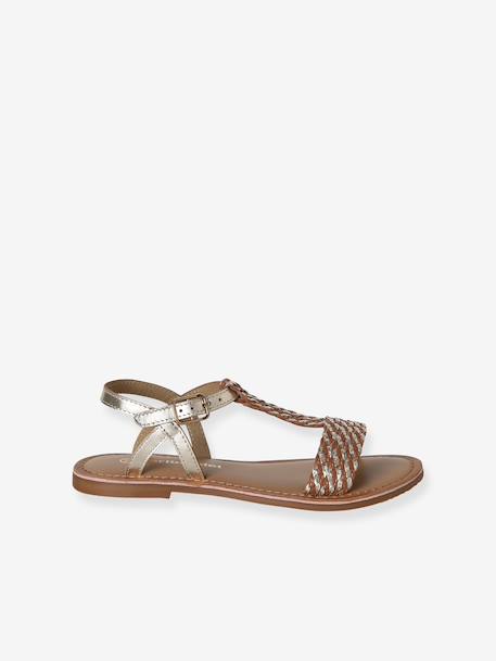 Leather Sandals for Girls brown+printed brown+YELLOW LIGHT METALLIZED 