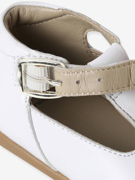 Baby girl's leather Mary Janes with buckle iridescent beige+white 