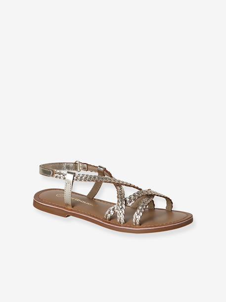 Girls' leather touch-fastening sandals gold 