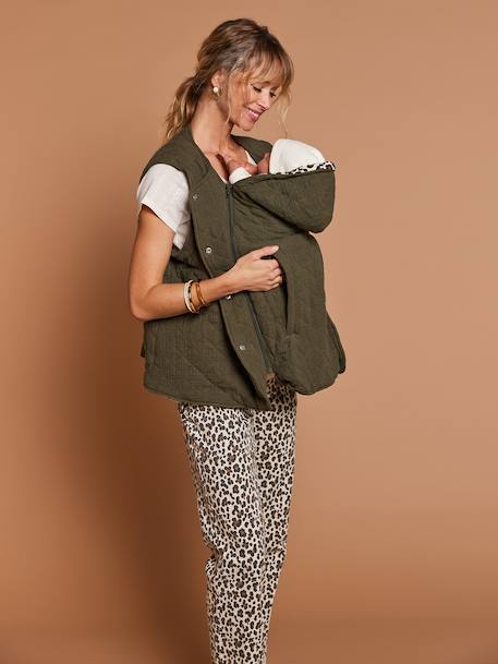 Adaptive Padded Jacket with Kangaroo Panel in Cotton Gauze for Maternity & Post-Maternity by ENVIE DE FRAISE chocolate+ecru+khaki 