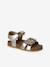 Open leather flower sandals gold 