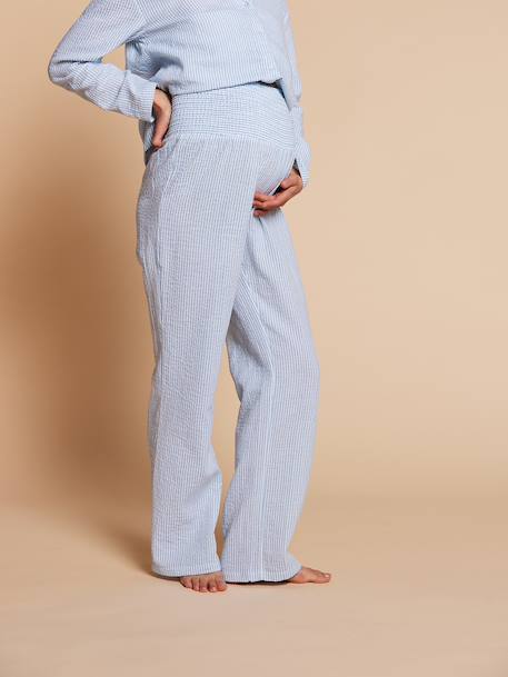 Pyjamas for Maternity in Cotton Gauze, ENVIE DE FRAISE ecru+striped blue 