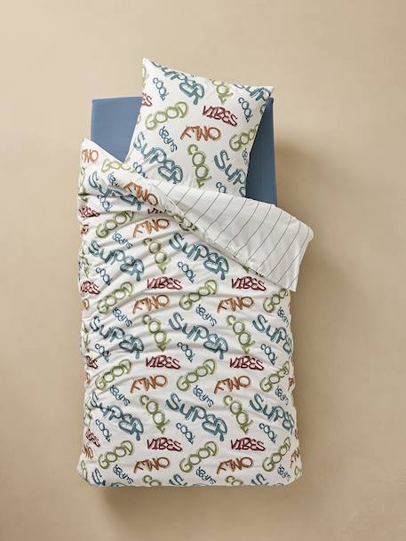 Duvet Cover & Pillowcase Set with Recycled Cotton, BASKETBALL ecru 
