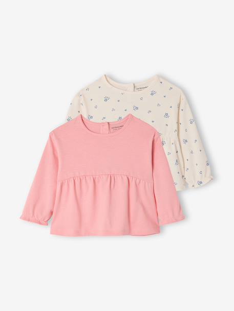 Pack of 2 long-sleeved baby t-shirts rose 