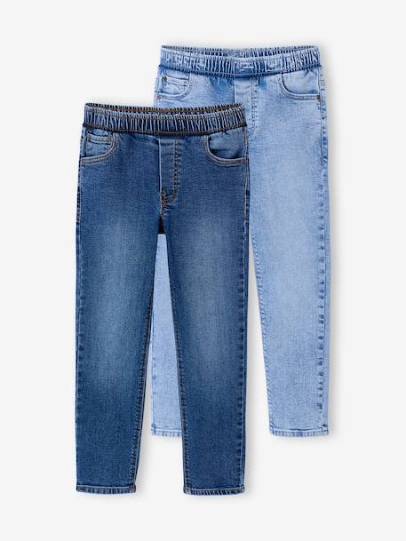 Pack of 2 Slim Leg Jeans with Elasticated, Adjustable Waist denim grey+double stone+stone 