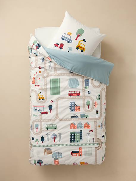 Magicouette CIRCUIT VOITURE bedding set, with recycled cotton printed white 