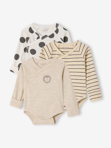 Pack of 3 long-sleeved newborn bodysuits ecru 