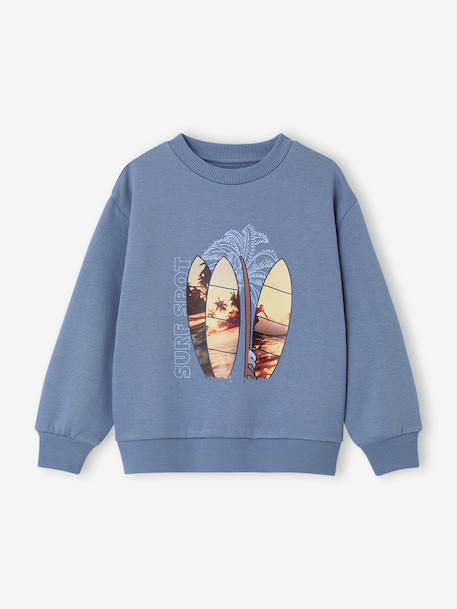 Round-neck sweatshirt with surf print chambray blue+ecru 