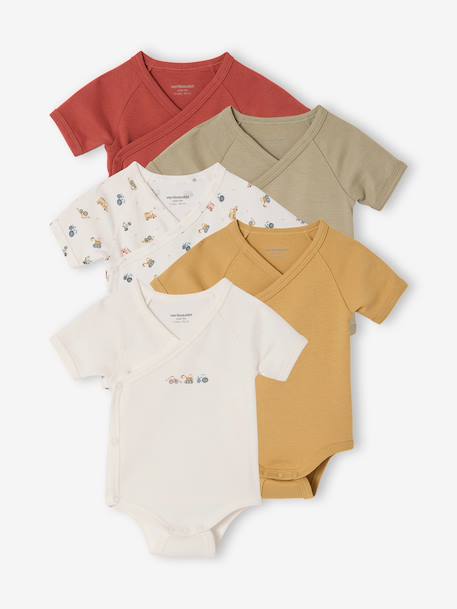 Pack of 5 newborn bodysuit tractor organic cotton tomato red 