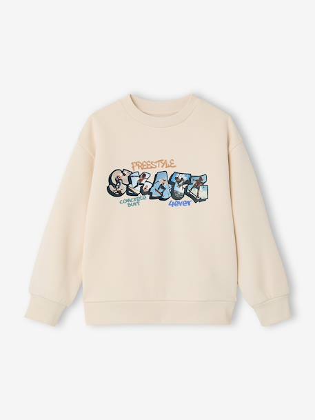 Round-neck sweatshirt with surf print chambray blue+ecru 