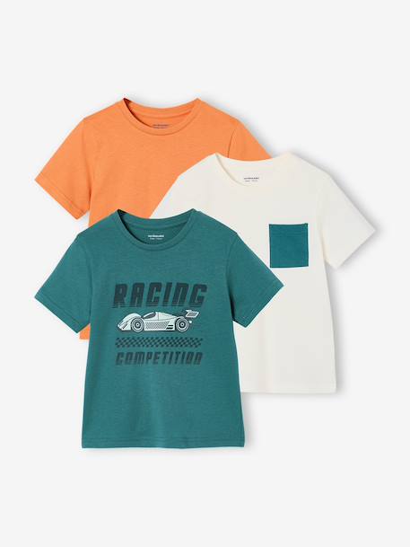 Pack of 3 short-sleeved t-shirts almond green+caramel+navy blue+pecan nut+petrol blue+sage green 