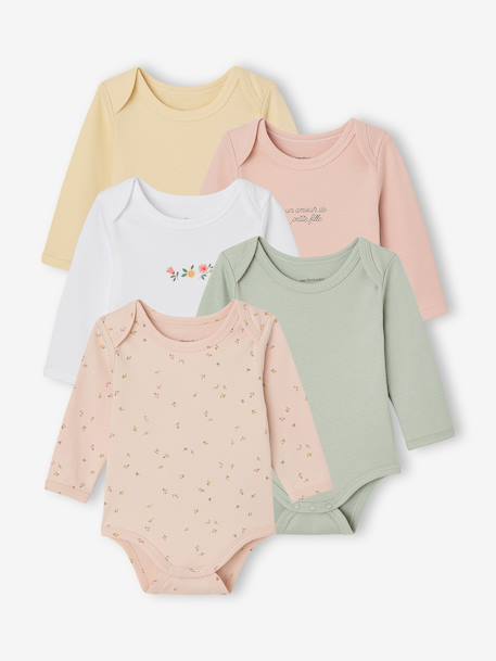 Bodysuits with long sleeves for babies with a floral print sage green 