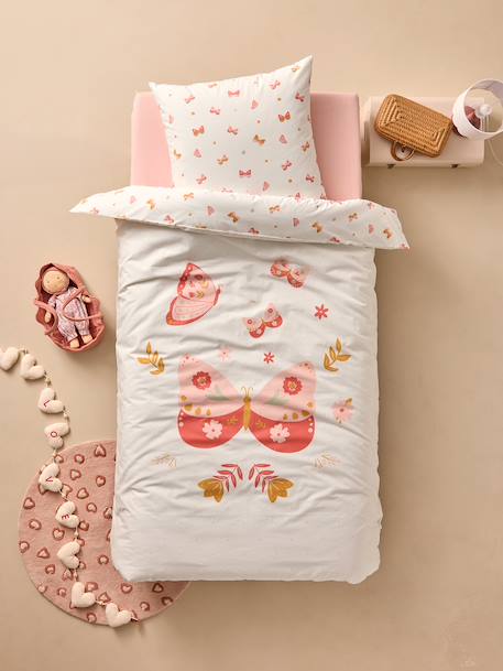 Duvet Cover & Pillowcase Set with Recycled Cotton, FLIGHT printed pink 