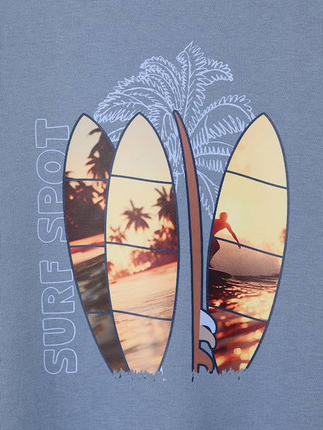 Round-neck sweatshirt with surf print chambray blue+ecru 