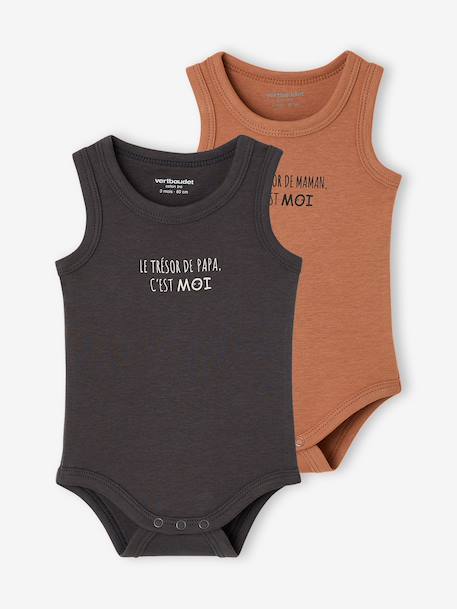 Pack of 2 organic cotton boy's bodysuits anthracite 