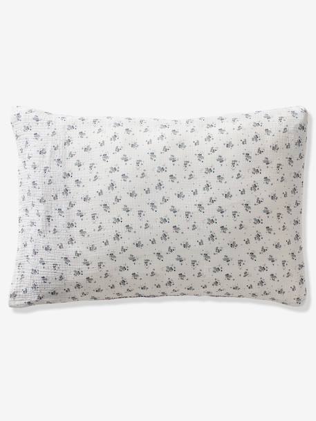 Duvet cover and pillowcase set in RETRO FLOWERS cotton gauze, with recycled cotton printed pink 