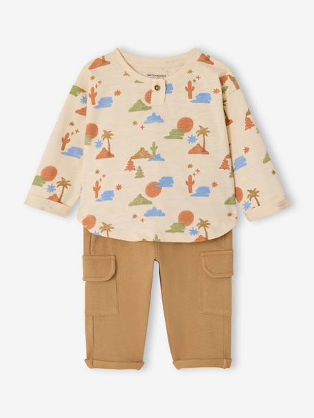Set of T-shirt and trousers for baby boys printed beige 
