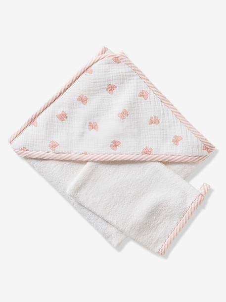 Bath Cape & Wash Mitt with Bows printed white 