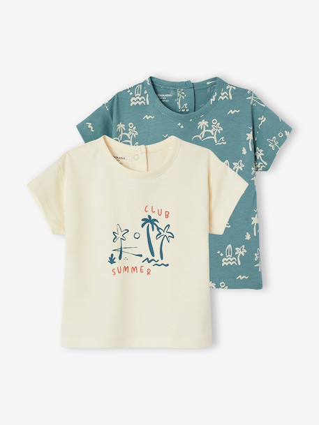 Pack of 2 short-sleeved t-shirts for babies ecru 