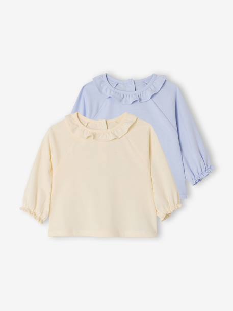 Pack of 2 long-sleeved t-shirts with ruffles ecru 