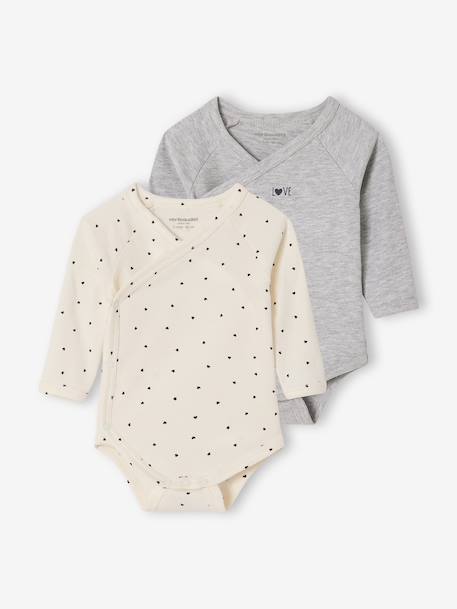 Pack of 2 long-sleeved baby bodysuits ecru 