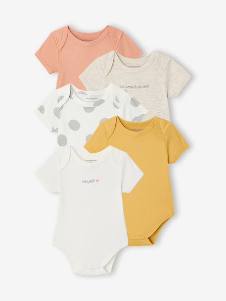 Pack of 5 short-sleeved baby bodysuits ecru 