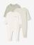 Pack of 3 Organic Cotton Sleepsuits for Babies beige+ecru+sage green 