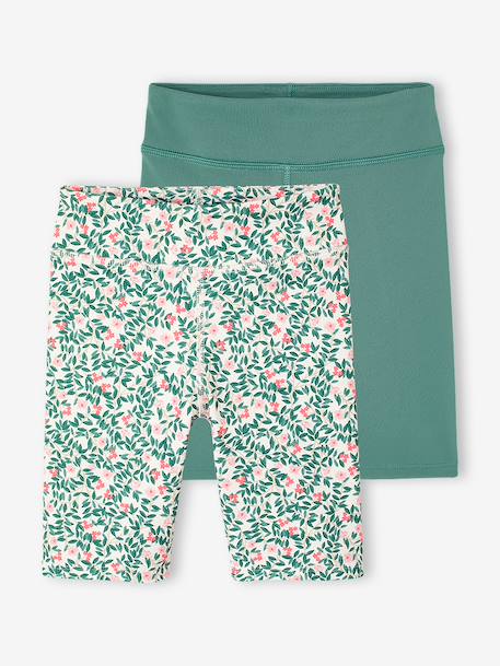 Pack of 2 Sports Cycling Shorts for Girls green+rose 