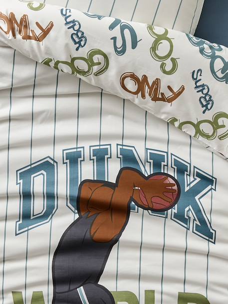 Duvet Cover & Pillowcase Set with Recycled Cotton, BASKETBALL ecru 