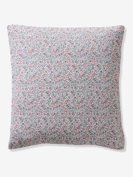 Duvet cover and pillowcase set in RETRO FLOWERS cotton gauze, with recycled cotton printed pink 