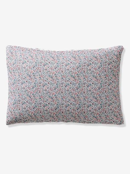 Duvet cover and pillowcase set in RETRO FLOWERS cotton gauze, with recycled cotton printed pink 