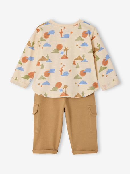 Set of T-shirt and trousers for baby boys printed beige 