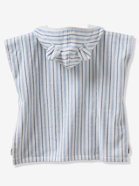 Baby Animals Bath Poncho, with Recycled Cotton printed white+striped blue 