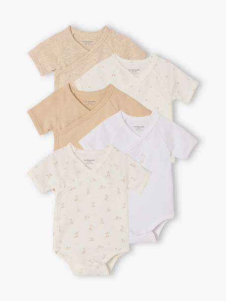 Pack of 5 short-sleeved rabbit bodysuit for babies marl grey 