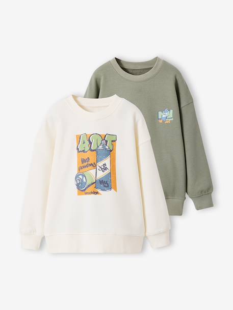 Pack of 2 long-sleeved boy's sweatshirts sage green 