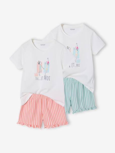 Pack of 2 girls' pyjama shorts ecru 