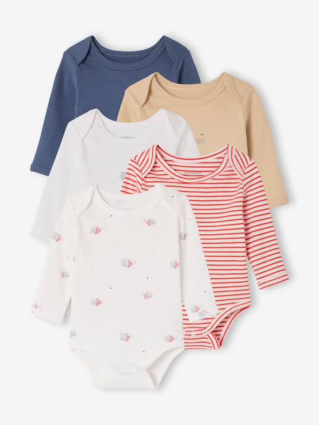 Pack of 5 long-sleeved whale bodysuits blue 