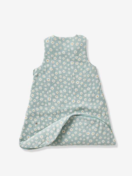 Customisable summer baby sleeping bag MARGUERITE in cotton gauze printed blue 