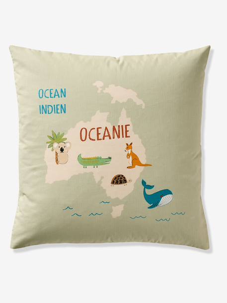 Bedding set with duvet cover and pillowcase, ANIMAL WORLD TOUR design, made with recycled cotton sage green 