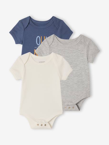Pack of 3 short-sleeved, convertible bodysuits for boys marl grey 