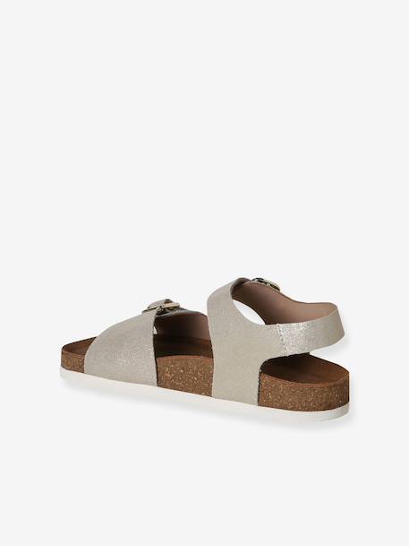 Leather sandals with double buckles gold+pale pink 